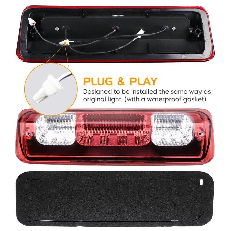 Bomusou LED 3rd Brake Light Assembly High Mount Brake Light Cargo Lamp Fit for Ford F150 (2004-2008), for Ford Explorer Sport Trac (2007-2010), for Lincoln Mark LT (2006-2008) (Red Lens) - Image 5